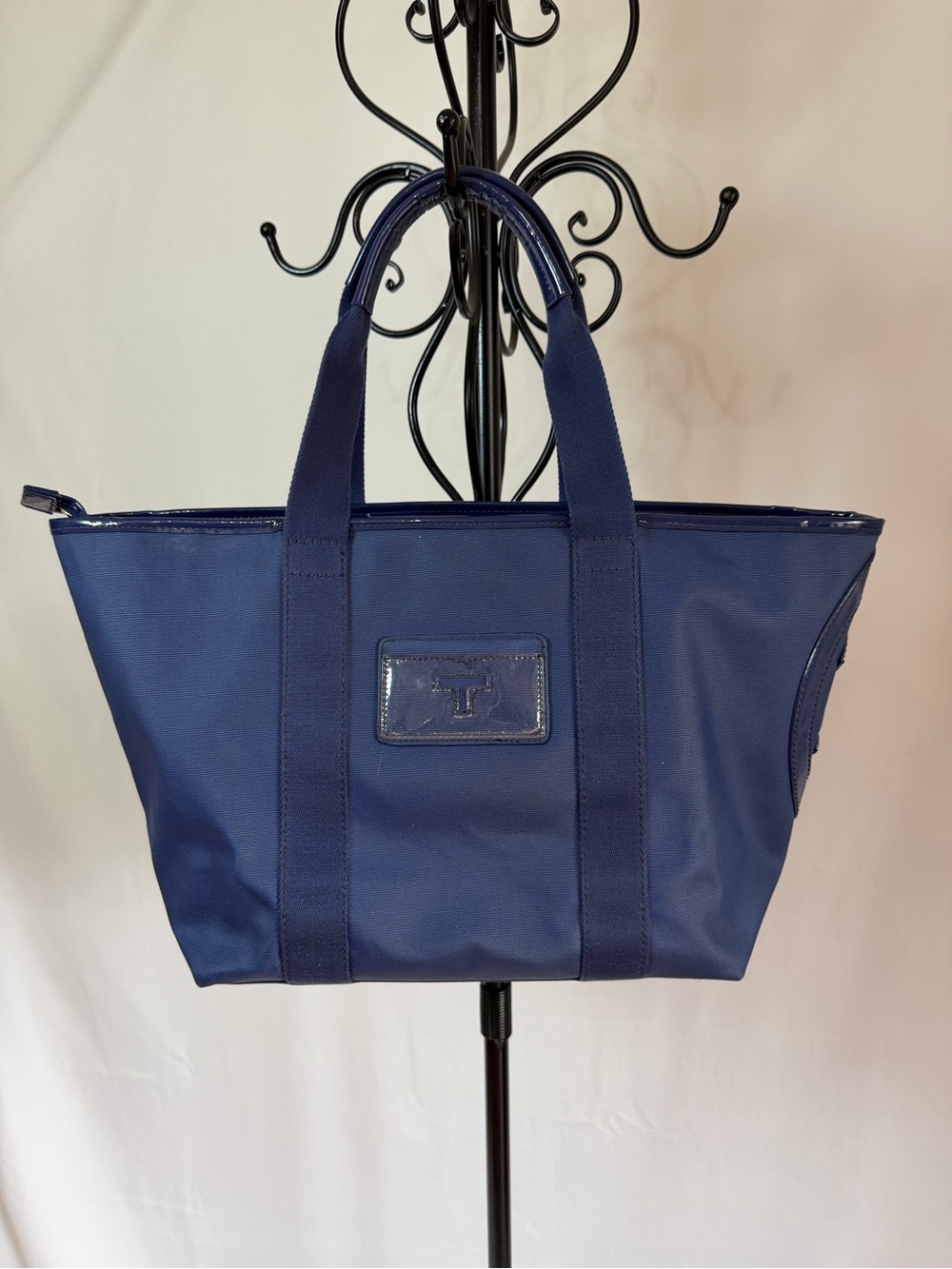 Tory Burch Navy Tote with Patent Logo Detail - Picture 4 of 10